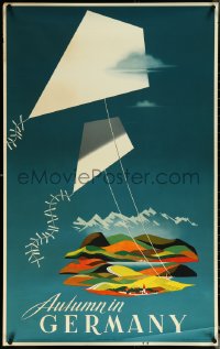 6g0683 AUTUMN IN GERMANY 25x40 German travel poster 1950s artwork of kites over countryside, rare!