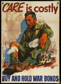 6g0661 CARE IS COSTLY 26x37 war poster 1945 cool Adolph Treidler art of injured soldier!