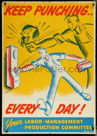 6g0132 KEEP PUNCHING EVERY DAY 29x40 WWII war poster 1943 Seaman, man punching Hitler, ultra rare!