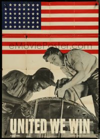 6g0137 UNITED WE WIN 28x40 WWII war poster 1942 Liberman image, different races work together!