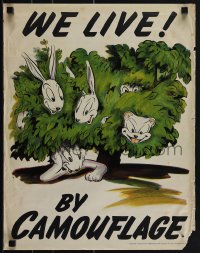 6g0305 WE LIVE BY CAMOUFLAGE 16x20 WWII war poster 1940s rabbits and more in bush, ultra rare!
