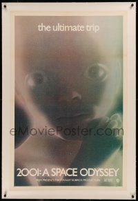 6h0746 2001: A SPACE ODYSSEY linen 1sh R1971 Stanley Kubrick, star child c/u with added color!