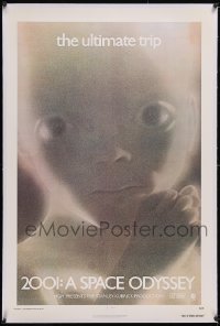 6h0747 2001: A SPACE ODYSSEY linen 1sh R1974 Stanley Kubrick, c/u of star child, the ultimate trip!