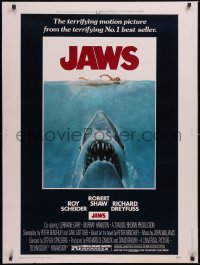 6h0232 JAWS 30x40 1975 Steven Spielberg classic, Kastel art of man-eating shark & sexy swimmer!