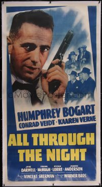 6h0303 ALL THROUGH THE NIGHT linen 3sh 1942 great c/u of tough Humphrey Bogart pointing gun, rare!