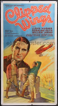 6h0309 CLIPPED WINGS linen 3sh 1937 great montage of airplane pilot Lloyd Hughes, ultra rare!