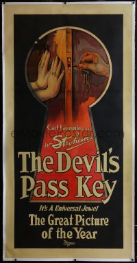 6h0311 DEVIL'S PASS KEY linen 3sh 1920 Erich Von Stroheim, close up key in door art, ultra rare!