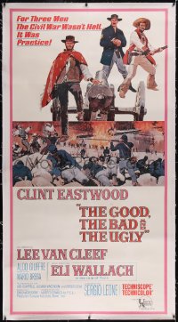 6h0314 GOOD, THE BAD & THE UGLY linen 3sh 1968 art of Clint Eastwood & Lee Van Cleef, Sergio Leone!