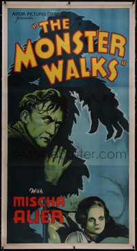 6h0322 MONSTER WALKS linen 3sh R1938 cool art of crazed Mischa Auer & menacing gorilla silhouette!