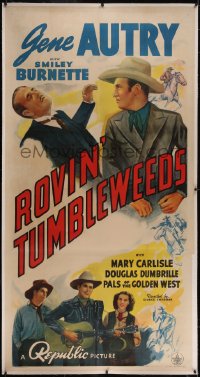 6h0331 ROVIN' TUMBLEWEEDS linen 3sh 1939 singing cowboy Gene Autry, Smiley Burnette, ultra rare!