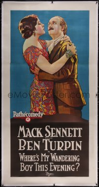 6h0338 WHERE'S MY WANDERING BOY THIS EVENING? linen 3sh 1924 Mack Sennett, Ben Turpin, ultra rare!