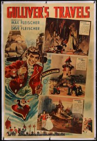 6h0299 GULLIVER'S TRAVELS linen 40x60 1939 classic cartoon by Dave Fleischer, different & ultra rare!