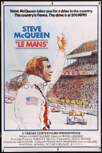 6h0223 LE MANS 40x60 1971 Tom Jung art of race car driver Steve McQueen waving at fans, ultra rare!