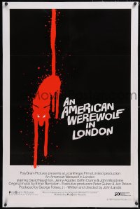 6h0753 AMERICAN WEREWOLF IN LONDON linen int'l 25x40 1sh 1981 art of red wolf over black background!