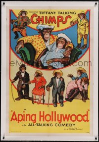 6h0755 APING HOLLYWOOD linen 1sh 1930s Neufel, wild art of the Tiffany Talking Chimps, ultra rare!