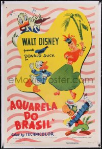 6h0757 AQUARELA DO BRASIL linen 1sh 1955 Donald Duck & Joe Carioca, Walt Disney cartoon, ultra rare!