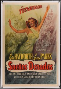 6h0540 DOWN TO EARTH linen Argentinean 1946 sensational artwork of sexiest Rita Hayworth!