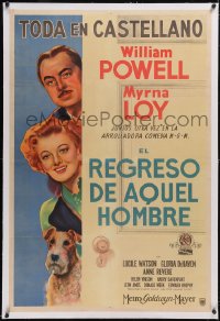 6h0544 THIN MAN GOES HOME linen Argentinean 1944 art of William Powell, Myrna Loy & Asta, ultra rare!