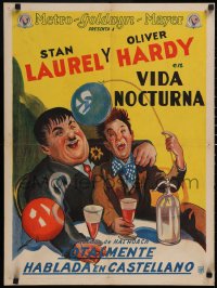 6h0256 LA VIDA NOCTURNA Argentinean 22x29 1930 Spanish Blotto, art of Laurel & Hardy, ultra rare!