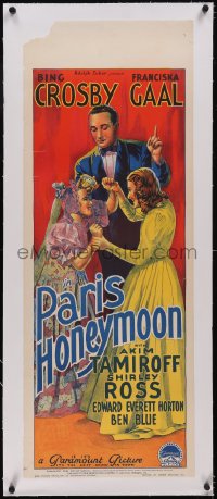 6h0434 PARIS HONEYMOON linen long Aust daybill 1939 Richardson Studio art, Bing Crosby & Gaal, rare!
