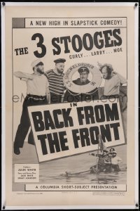 6h0761 BACK FROM THE FRONT linen 1sh 1943 Stooges, Moe, Larry & Curly capture Nazi ship, ultra rare!