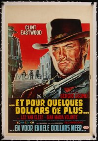 6h0461 FOR A FEW DOLLARS MORE linen Belgian 1966 great art of Clint Eastwood with gun, first release!