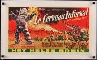 6h0462 INVISIBLE BOY linen Belgian 1957 great artwork of entire army attacking Robby the Robot!