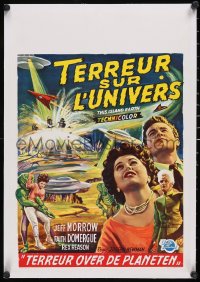6h0458 THIS ISLAND EARTH linen Belgian 1955 sci-fi classic, best different art of Morrow & Domergue!