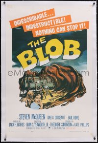 6h0766 BLOB linen 1sh 1958 Steve McQueen, cool art of the indescribable & indestructible monster!