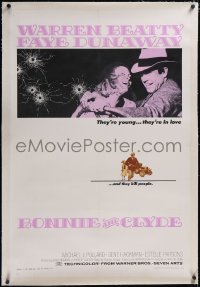 6h0768 BONNIE & CLYDE linen 1sh 1967 notorious crime duo Warren Beatty & Faye Dunaway, Arthur Penn!