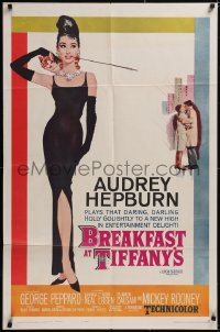 6h0106 BREAKFAST AT TIFFANY'S 1sh 1961 classic Robert McGinnis art of sexy elegant Audrey Hepburn!
