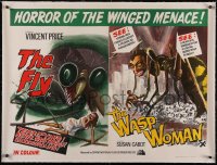6h0574 FLY /WASP WOMAN linen British quad 1960s wonderful different monster art, horror sci-fi double-bill, rare!