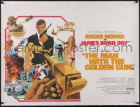 6h0577 MAN WITH THE GOLDEN GUN linen British quad 1974 McGinnis art of Roger Moore as James Bond!