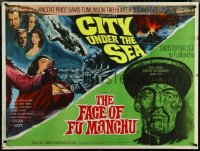 6h0236 WAR GODS OF THE DEEP/FACE OF FU MANCHU signed Brit quad 1960s by Christopher Lee, ultra rare!