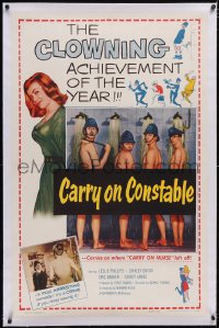 6h0778 CARRY ON CONSTABLE linen 1sh 1961 Sidney James, wacky naked English cops in the shower!