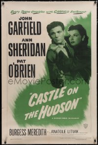 6h0779 CASTLE ON THE HUDSON linen 1sh R1949 close up of Ann Sheridan holding John Garfield with gun!