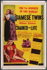 6h0781 CHAINED FOR LIFE linen 1sh 1951 Siamese twins Daisy & Violet Hilton, 7th Wonder of the World!