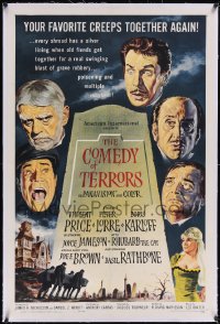 6h0788 COMEDY OF TERRORS linen 1sh 1964 Boris Karloff, Peter Lorre, Vincent Price, Fred Fixler art!