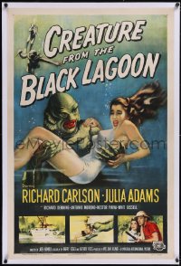 6h0791 CREATURE FROM THE BLACK LAGOON linen 1sh 1954 classic art of monster & Julie Adams underwater!