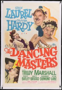 6h0798 DANCING MASTERS linen 1sh 1943 wacky Stan Laurel & Oliver Hardy + pretty Trudy Marshall, rare!