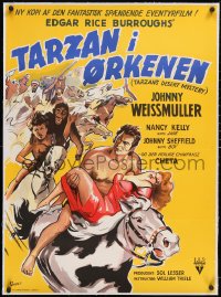 6h0505 TARZAN'S DESERT MYSTERY linen Danish R1950s Wenzel art of Weissmuller & Sheffield, ultra rare!