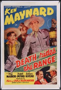 6h0802 DEATH RIDES THE RANGE linen 1sh 1940 great c/u of cowboy Ken Maynard, art of dagger in note!