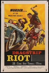 6h0809 DRAGSTRIP RIOT linen 1sh 1958 murder at 120 miles per hour, youth gone wild, classic biker art!