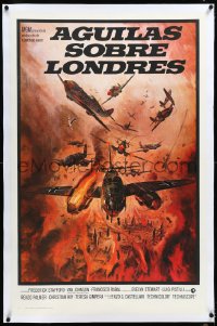 6h0811 EAGLES OVER LONDON linen int'l Spanish language 1sh 1970 cool artwork of WWII aerial battle!
