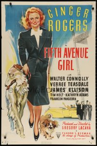 6h0110 FIFTH AVENUE GIRL 1sh 1939 great Froelich art of beautiful Ginger Rogers with dogs!
