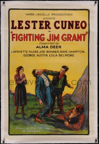 6h0824 FIGHTING JIM GRANT linen 1sh 1923 cowboy Lester Cuneo rescues woman from two bad guys, rare!