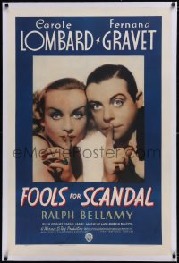 6h0828 FOOLS FOR SCANDAL linen 1sh 1938 wonderful close up of Carole Lombard & Gravey, ultra rare!