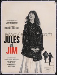6h0588 JULES & JIM linen French 24x32 1962 Francois Truffaut, great Broutin art of Jeanne Moreau!