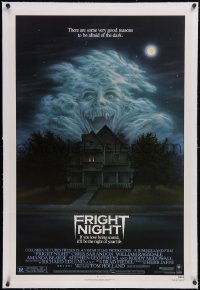 6h0833 FRIGHT NIGHT linen 1sh 1985 Sarandon, McDowall, best classic horror art by Peter Mueller!