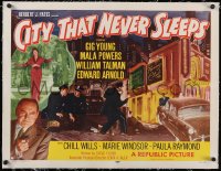 6h0477 CITY THAT NEVER SLEEPS linen style A 1/2sh 1953 police gunfight in Chicago, ultra rare!